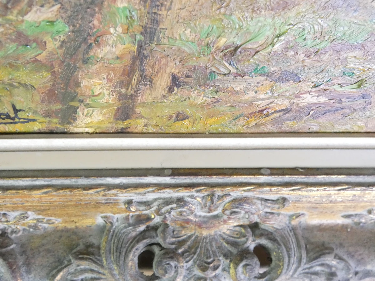 Olieverfschilderij op paneel met bomenlaan