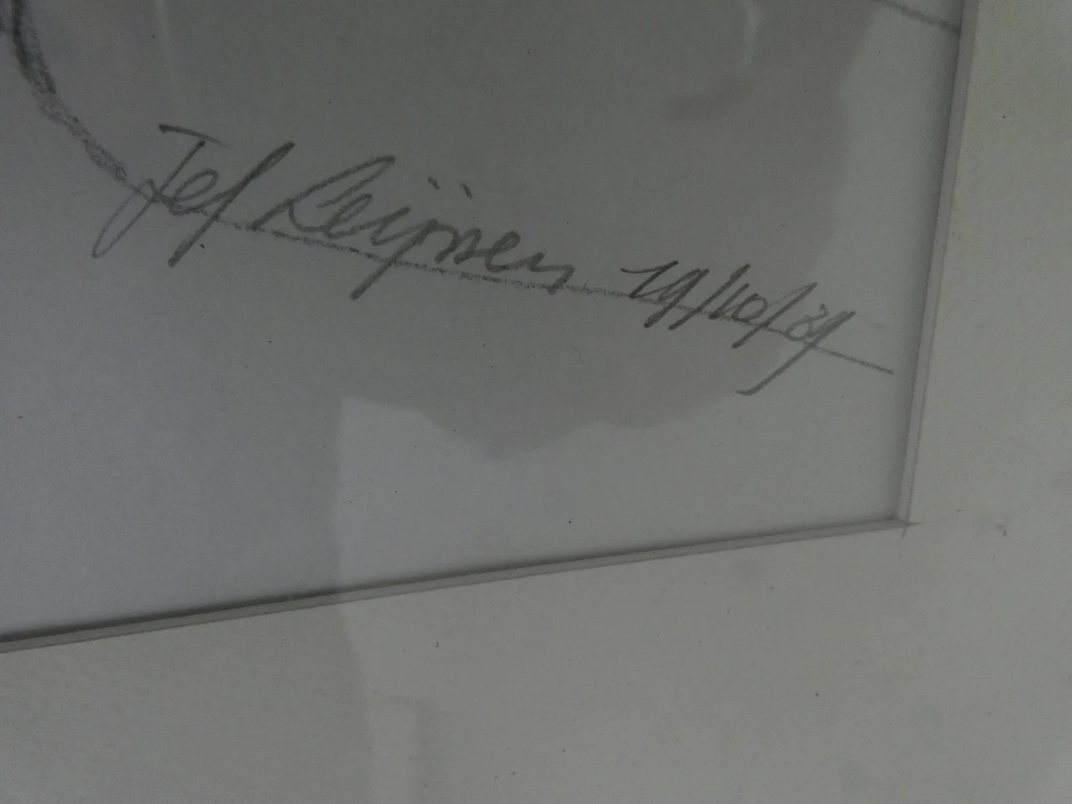 Set van 4 ingelijste potloodtekeningen, gesigneerd