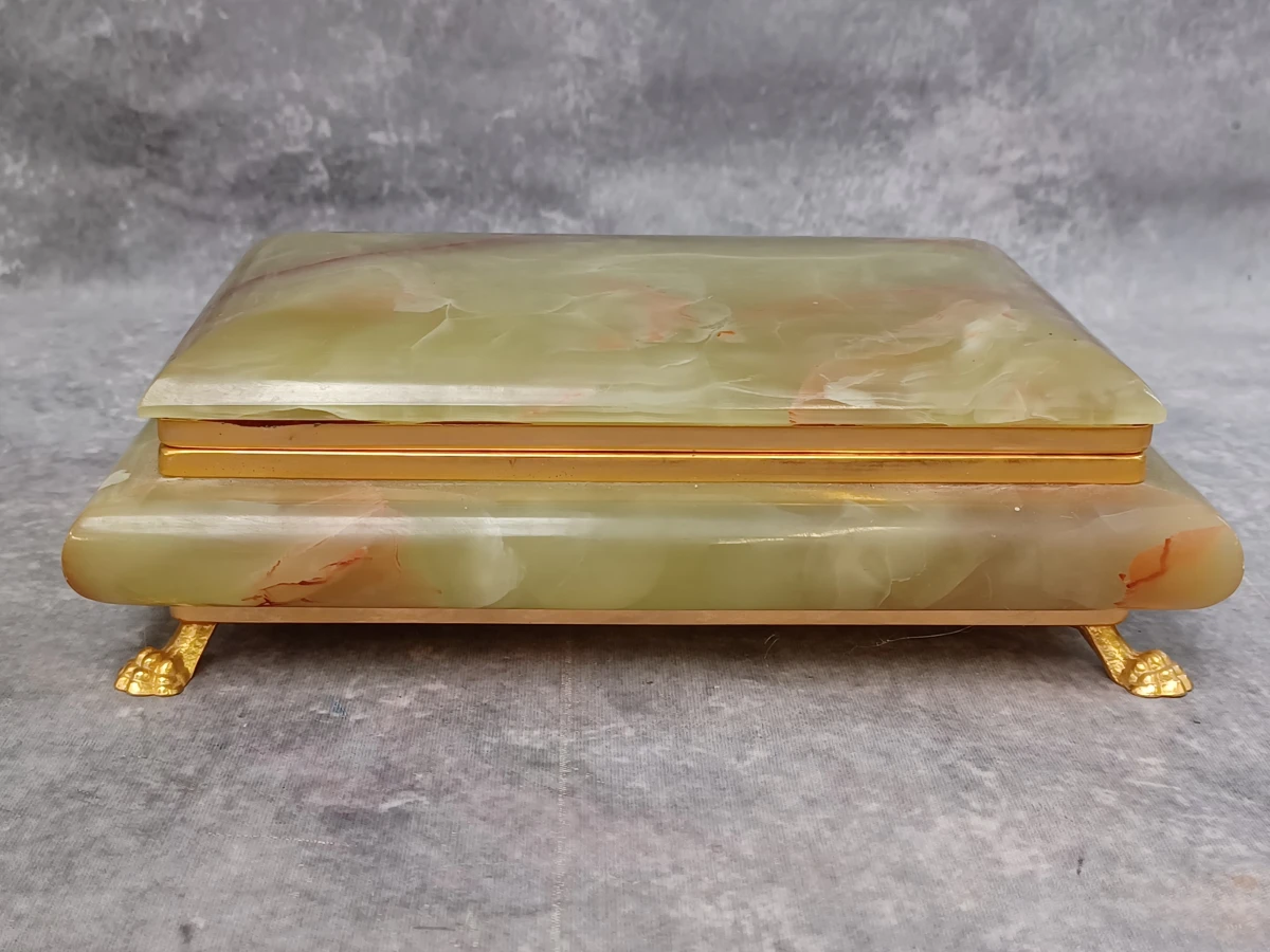 Vintage 4-delige bureau- of rokersset in groen onyx met vergulde accenten - Made in Italy