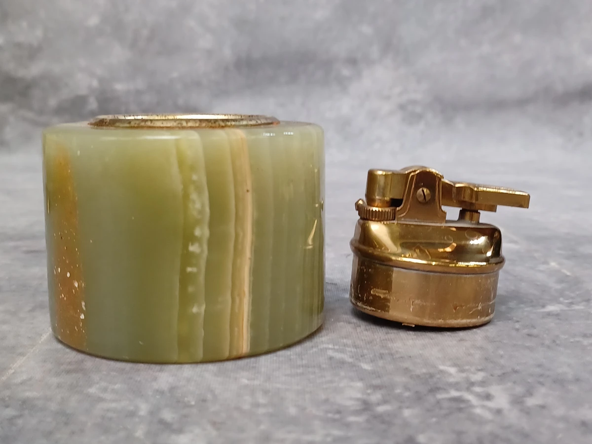 Vintage 4-delige bureau- of rokersset in groen onyx met vergulde accenten - Made in Italy