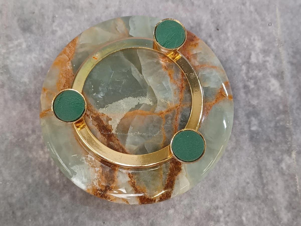 Vintage 4-delige bureau- of rokersset in groen onyx met vergulde accenten - Made in Italy