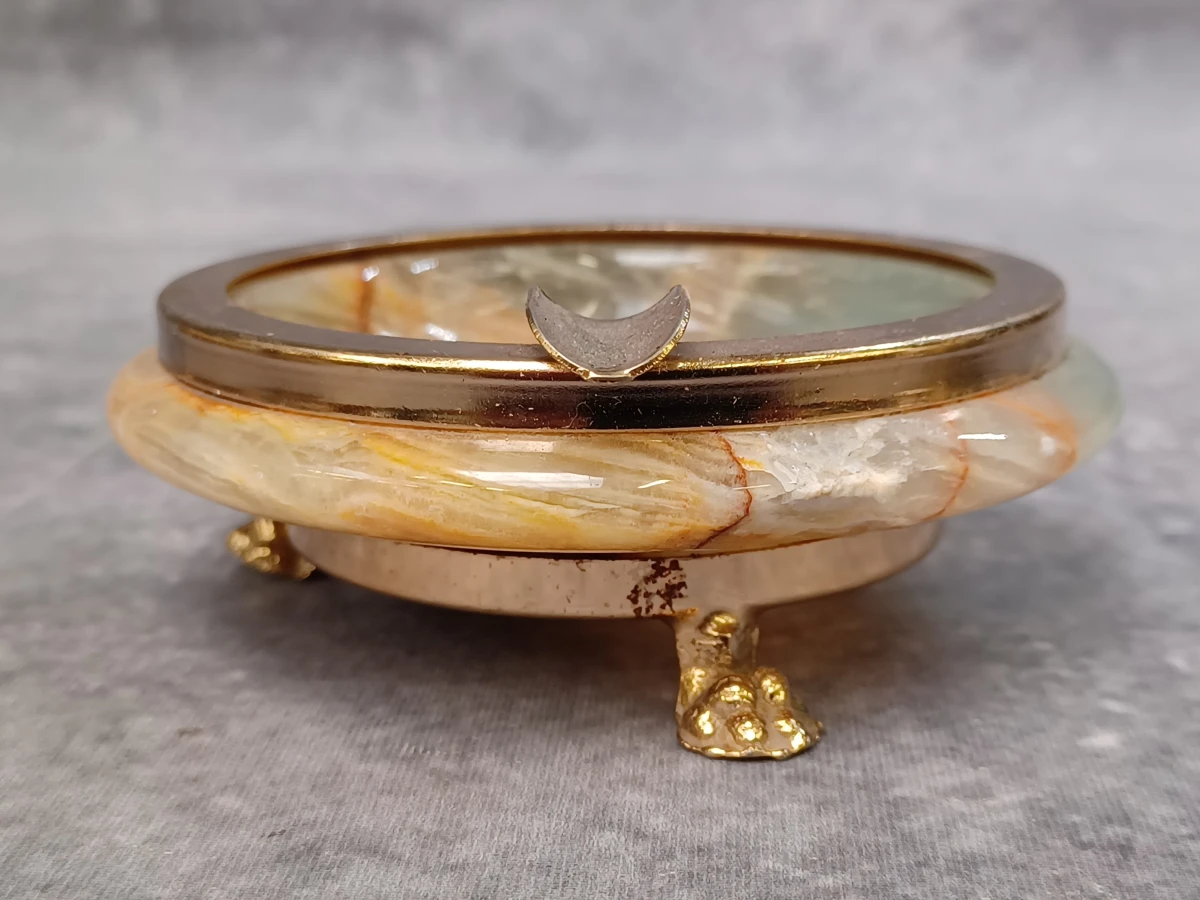 Vintage 4-delige bureau- of rokersset in groen onyx met vergulde accenten - Made in Italy
