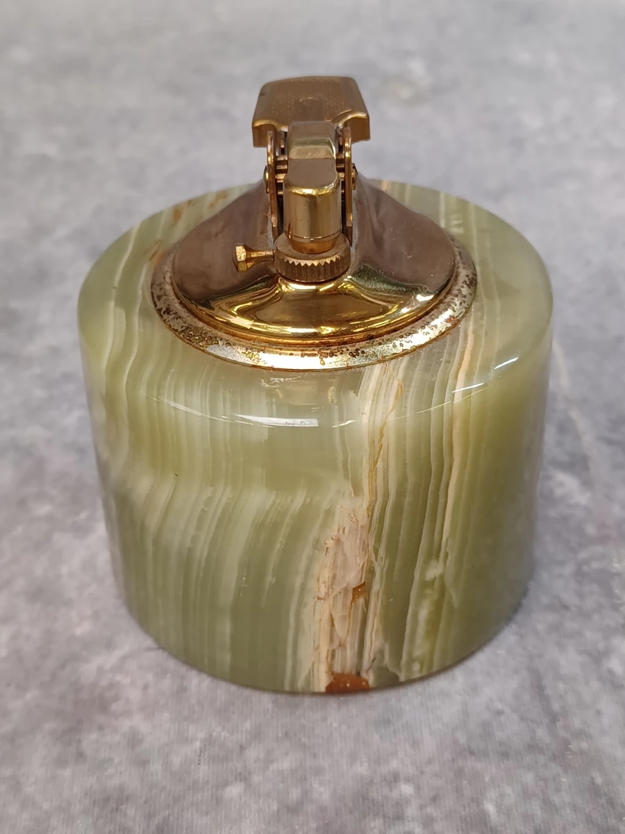 Vintage 4-delige bureau- of rokersset in groen onyx met vergulde accenten - Made in Italy