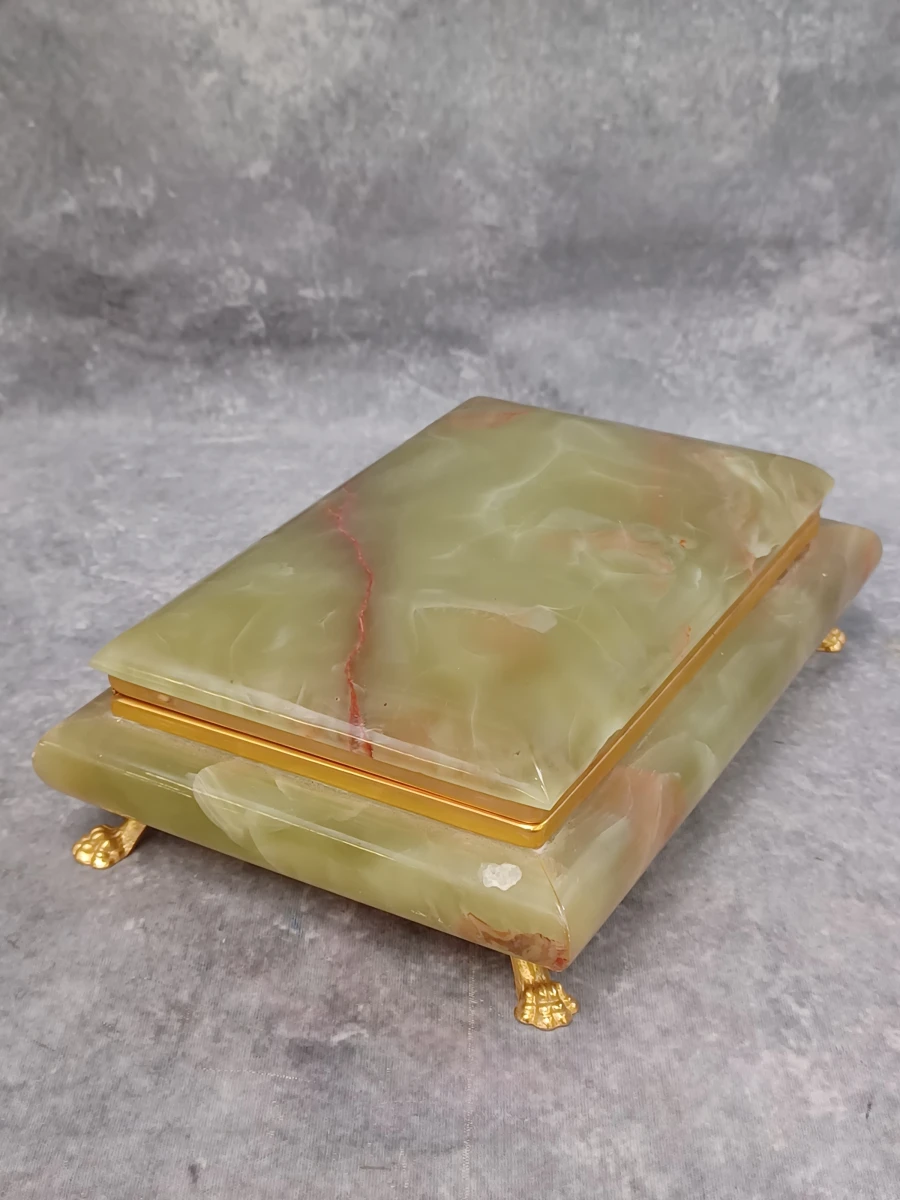 Vintage 4-delige bureau- of rokersset in groen onyx met vergulde accenten - Made in Italy