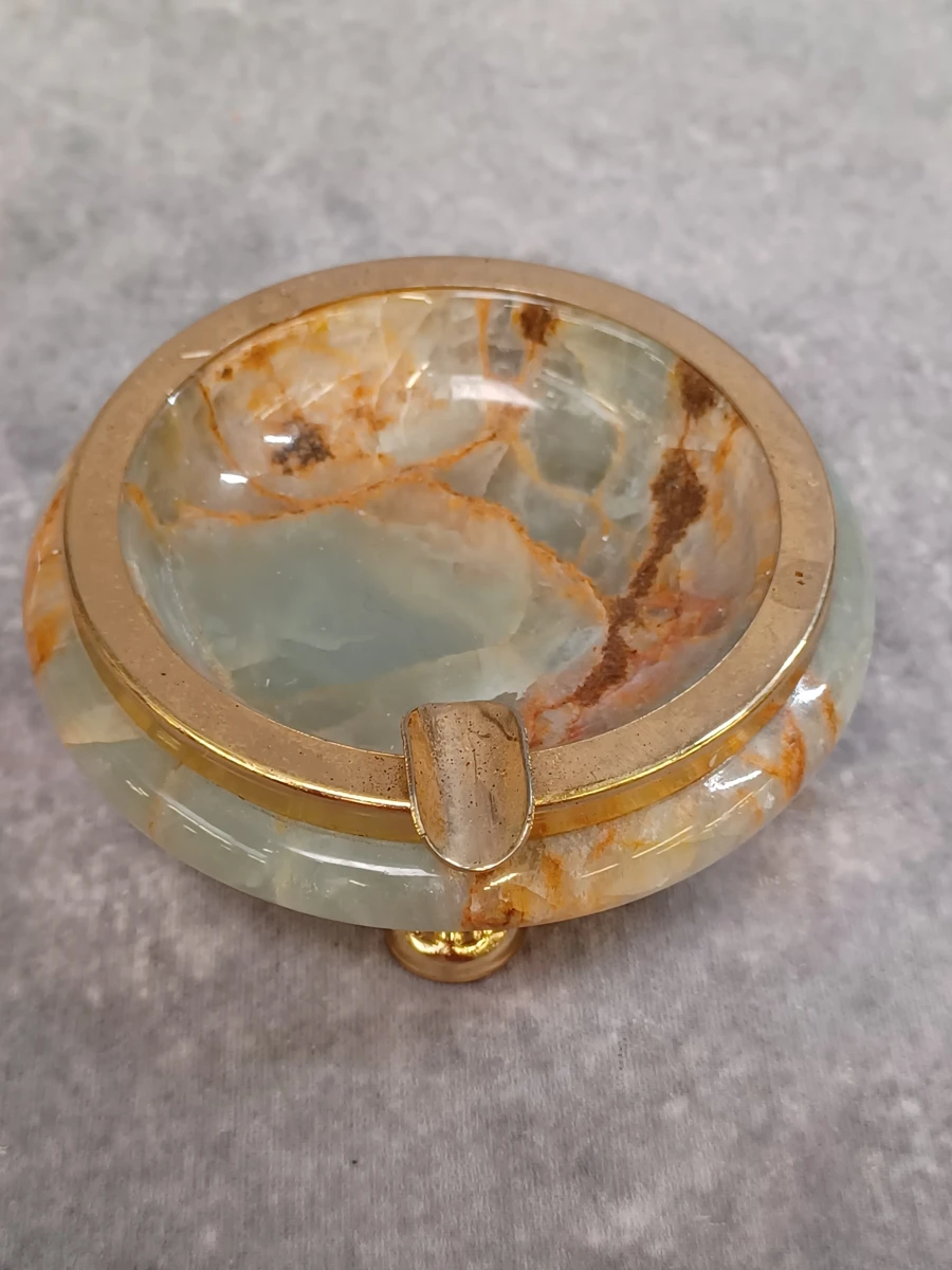Vintage 4-delige bureau- of rokersset in groen onyx met vergulde accenten - Made in Italy