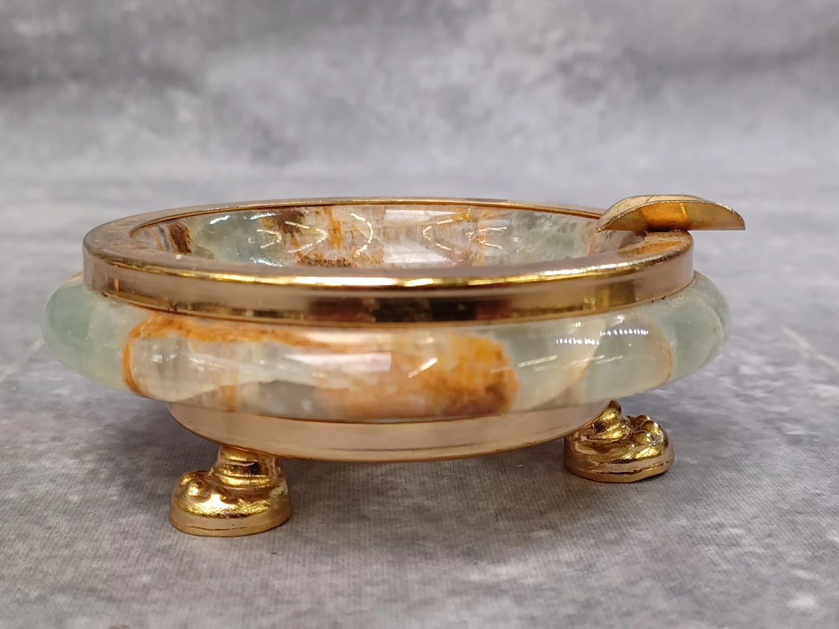Vintage 4-delige bureau- of rokersset in groen onyx met vergulde accenten - Made in Italy