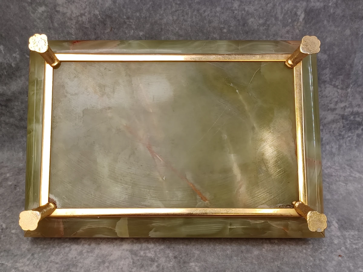Vintage 4-delige bureau- of rokersset in groen onyx met vergulde accenten - Made in Italy