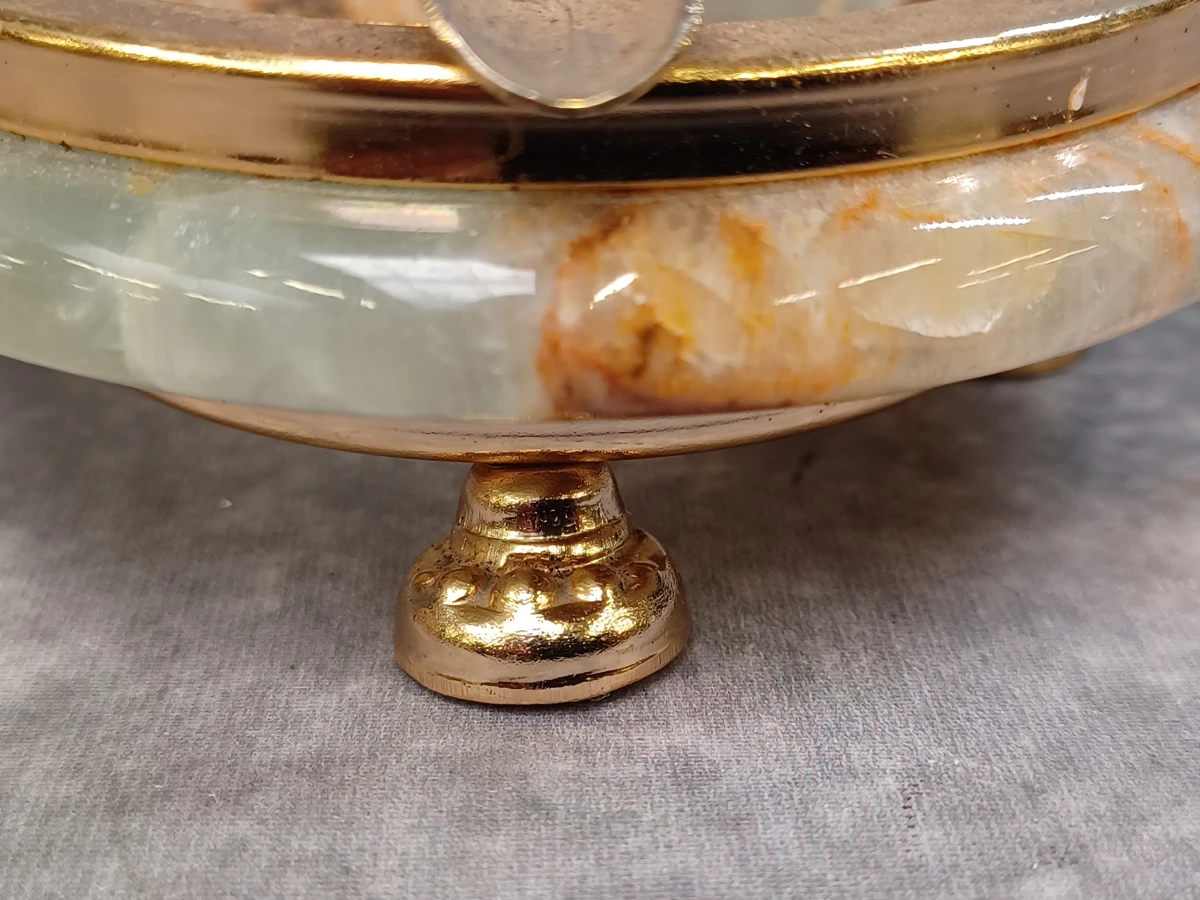 Vintage 4-delige bureau- of rokersset in groen onyx met vergulde accenten - Made in Italy