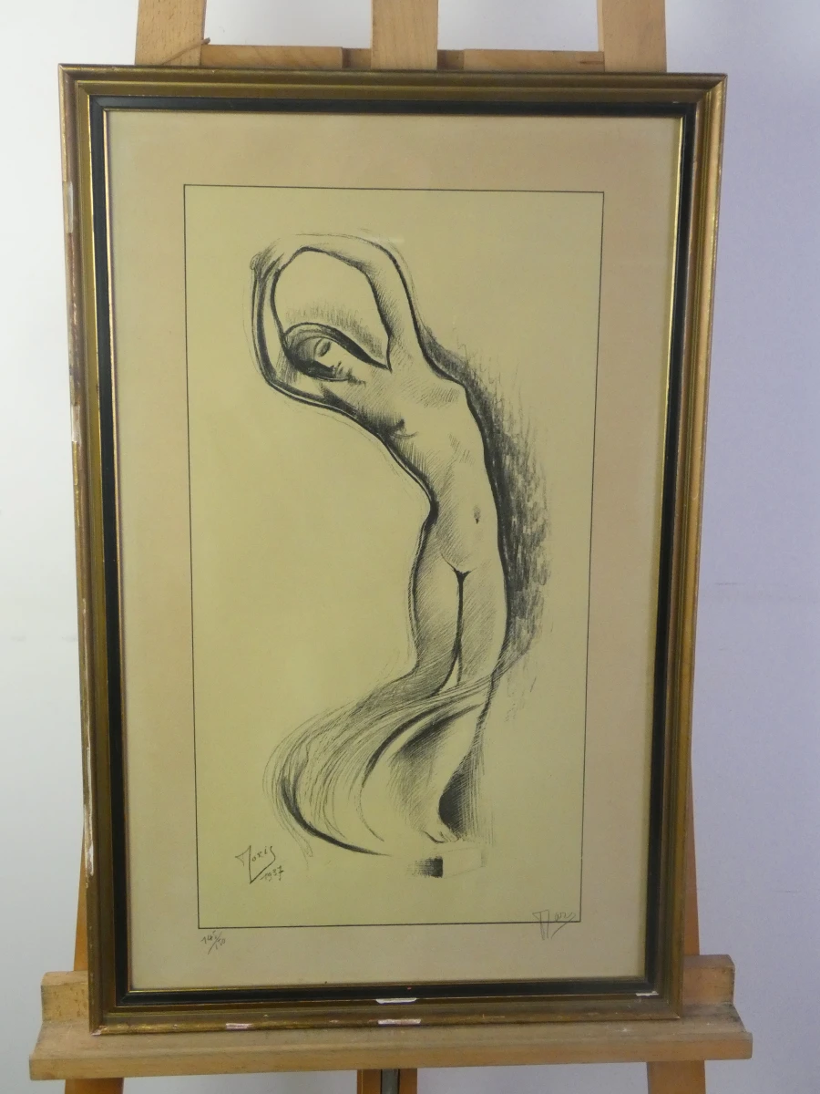 Gesigneerde litho naakt vrouw 1937 in lijst