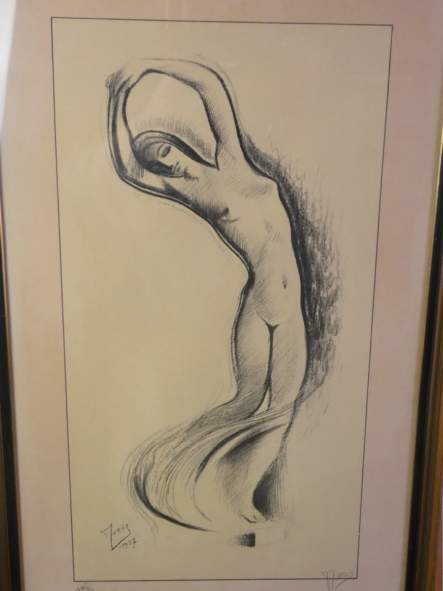 Gesigneerde litho naakt vrouw 1937 in lijst