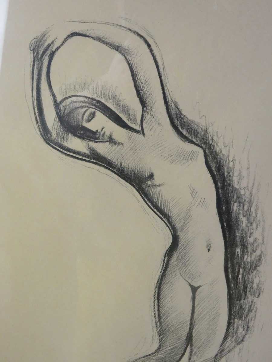 Gesigneerde litho naakt vrouw 1937 in lijst