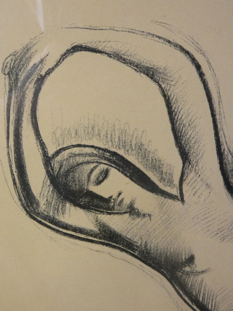 Gesigneerde litho naakt vrouw 1937 in lijst