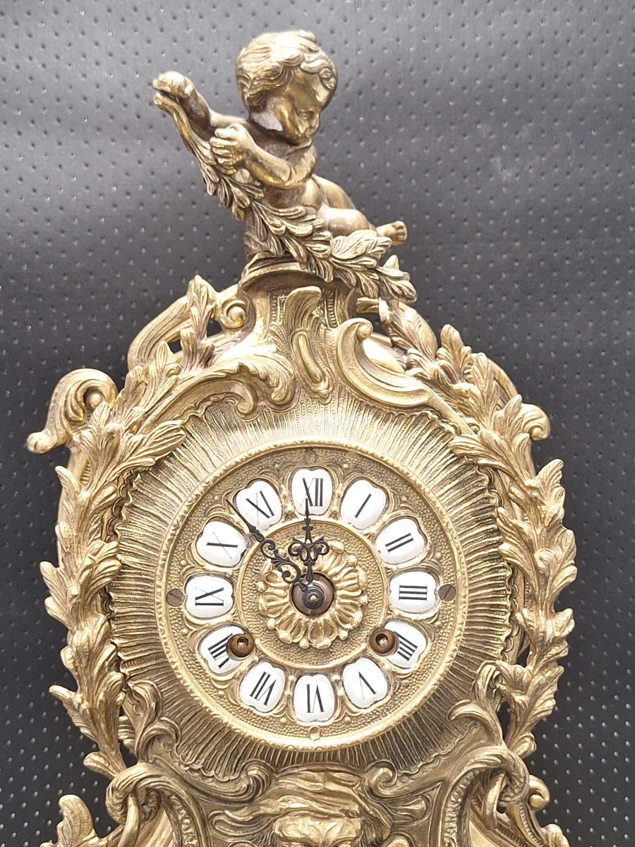 Lodewijk XV-stijl messing pendule met Franz Hermle 8-Daags uurwerk - Duitsland