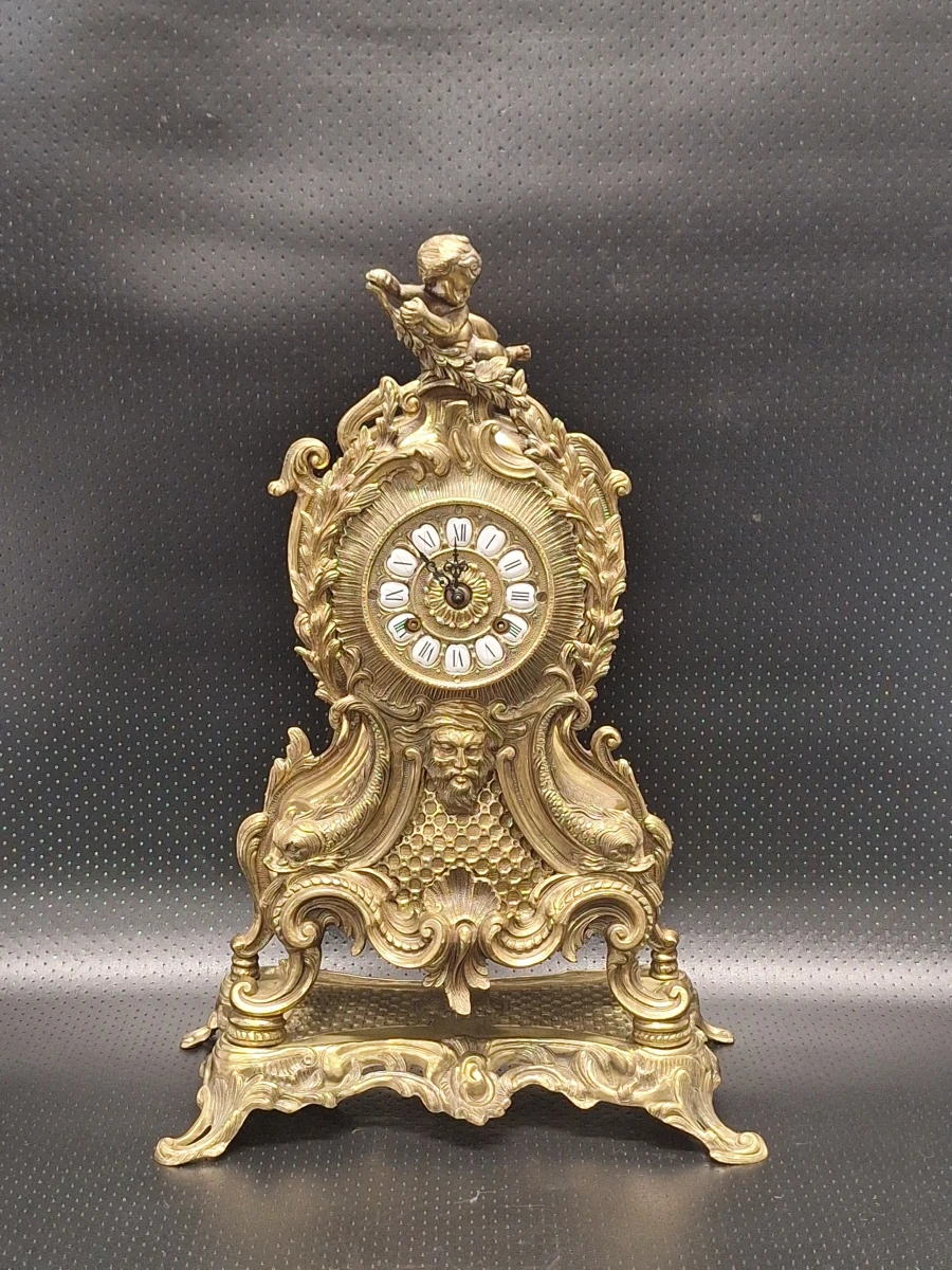 Lodewijk XV-stijl messing pendule met Franz Hermle 8-Daags uurwerk - Duitsland