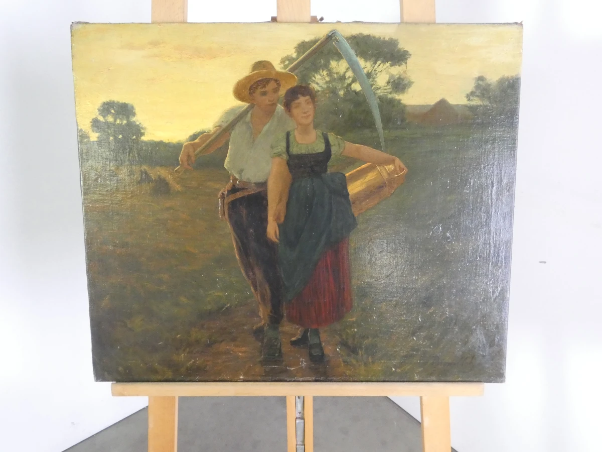 Olieverfschilderij koppel op een veld