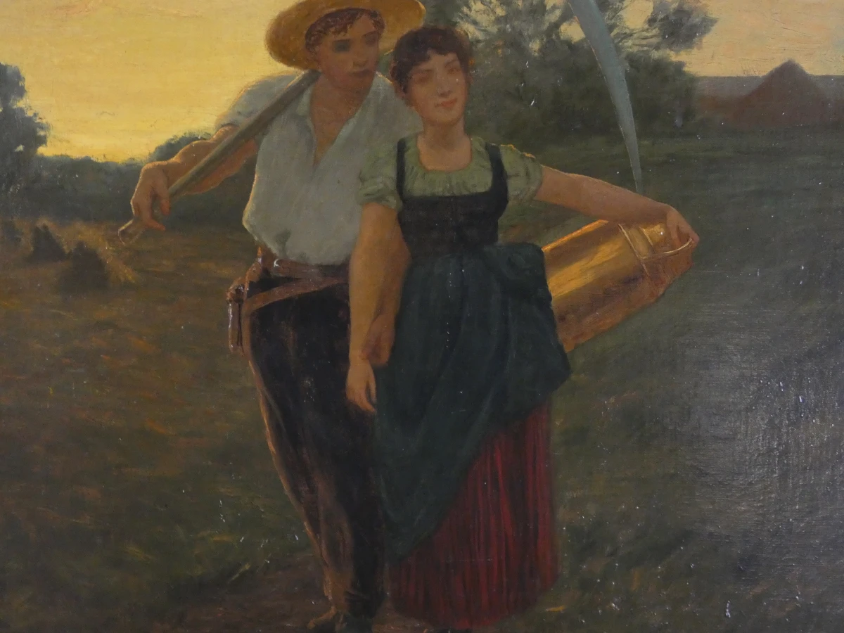 Olieverfschilderij koppel op een veld