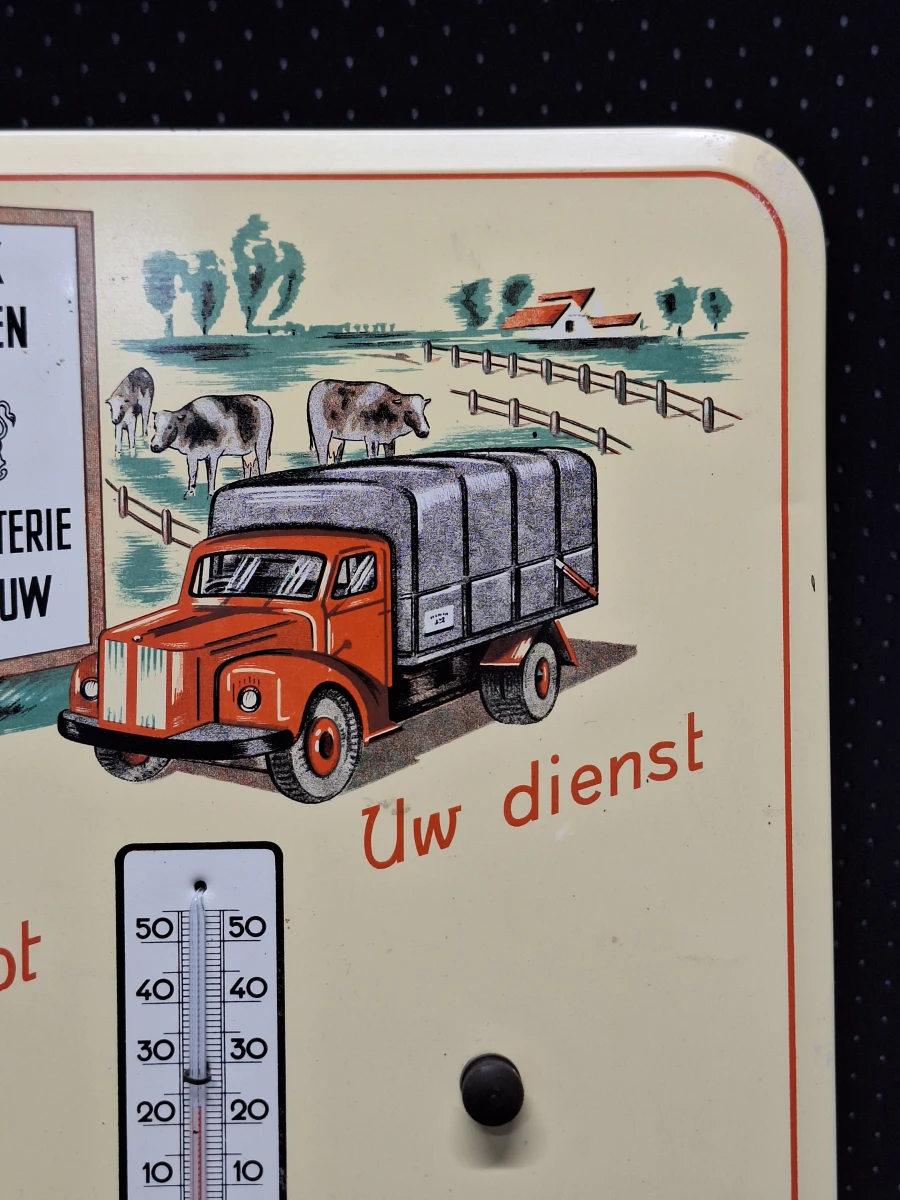 Vintage eeuwigdurende kalender met thermometer - Reclame-uitgave Vilbeluik Denderleeuw (jaren '50)