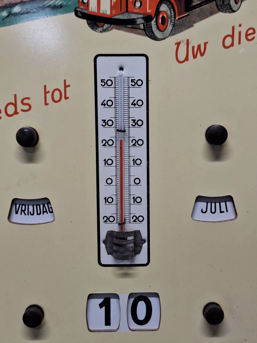Vintage eeuwigdurende kalender met thermometer - Reclame-uitgave Vilbeluik Denderleeuw (jaren '50)