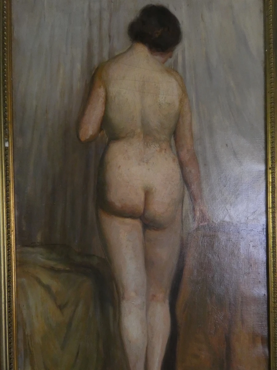 Olieverfschilderij van een naakte vrouw in een verguld frame