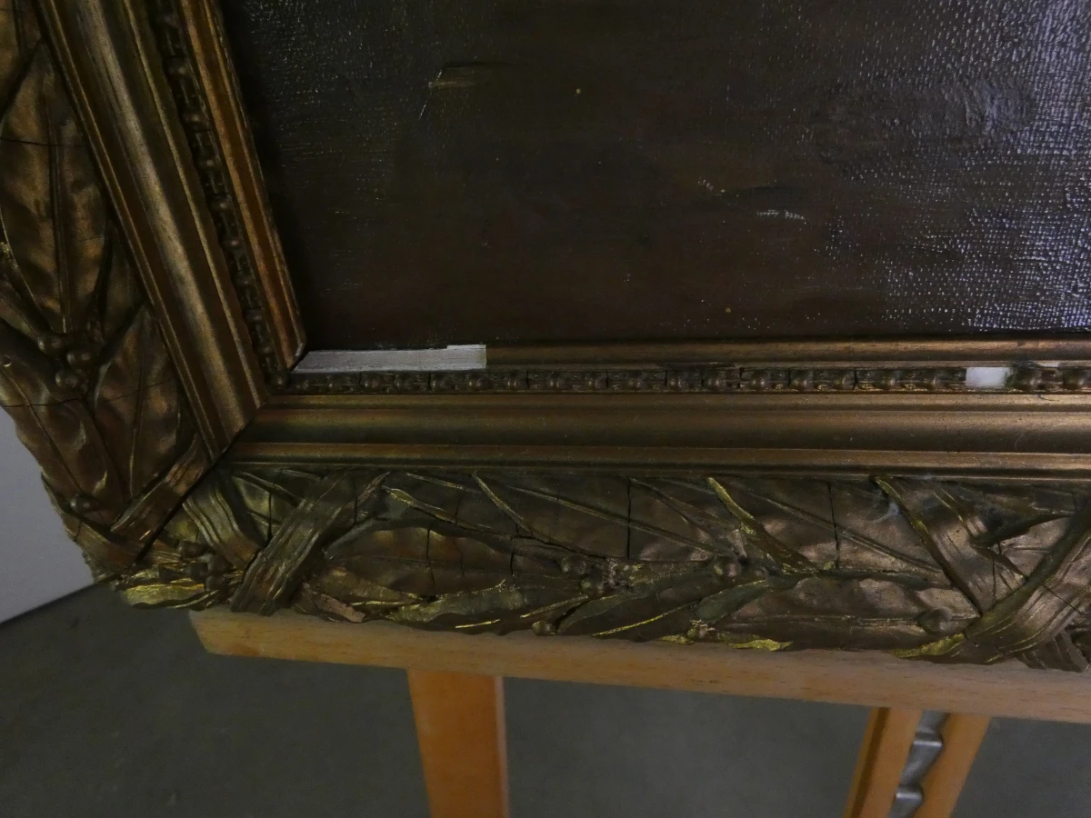Olieverfschilderij van een naakte vrouw in een verguld frame