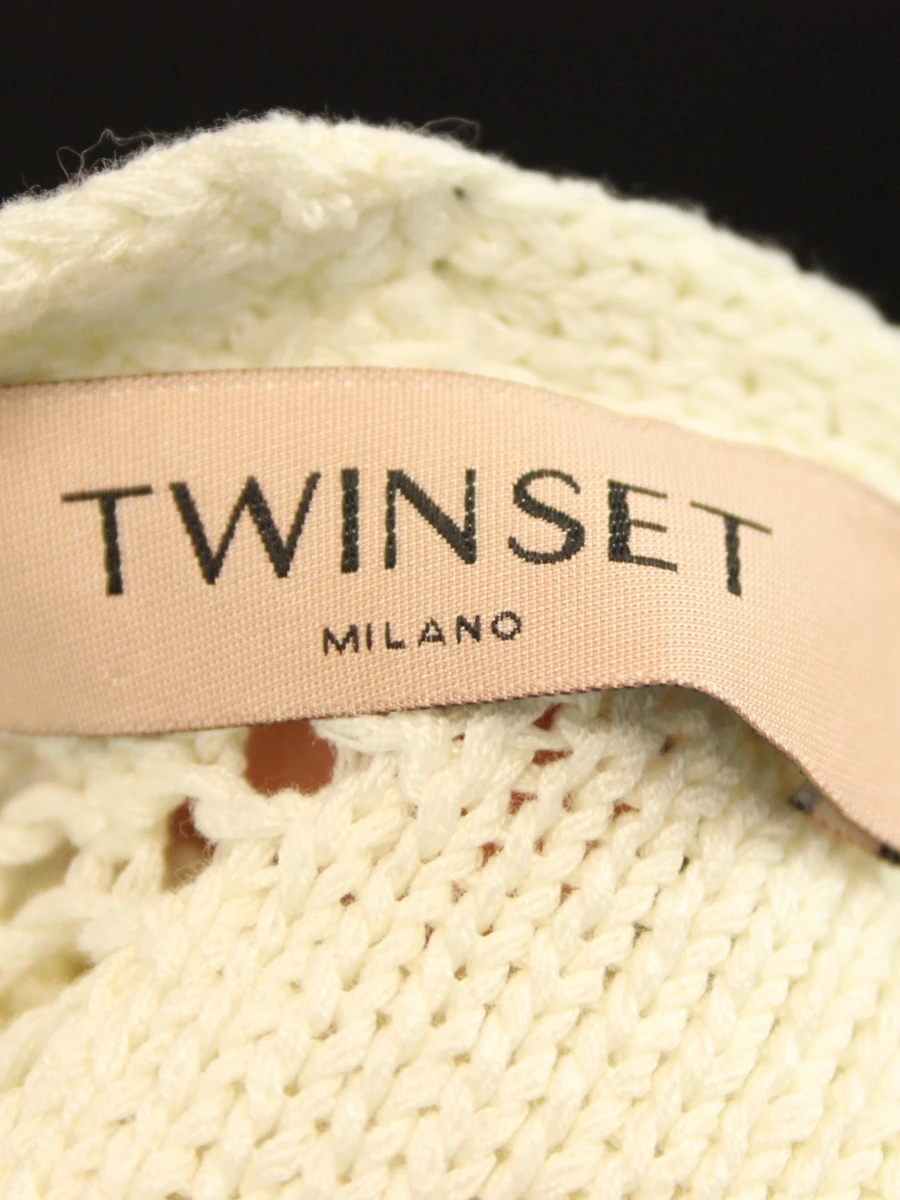 Twinset Milano romantische maxi-jurk uit katoen met opgewerkt breiwerk