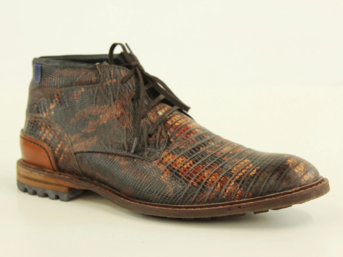 Floris van Bommel lederen veterschoenen met reptielmotief