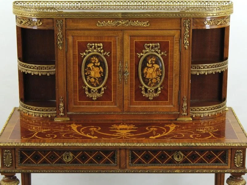 Franse Louis XVI stijl bonheur-du-jour / schrijfbureau met marqueterie en vergulde bronzen details