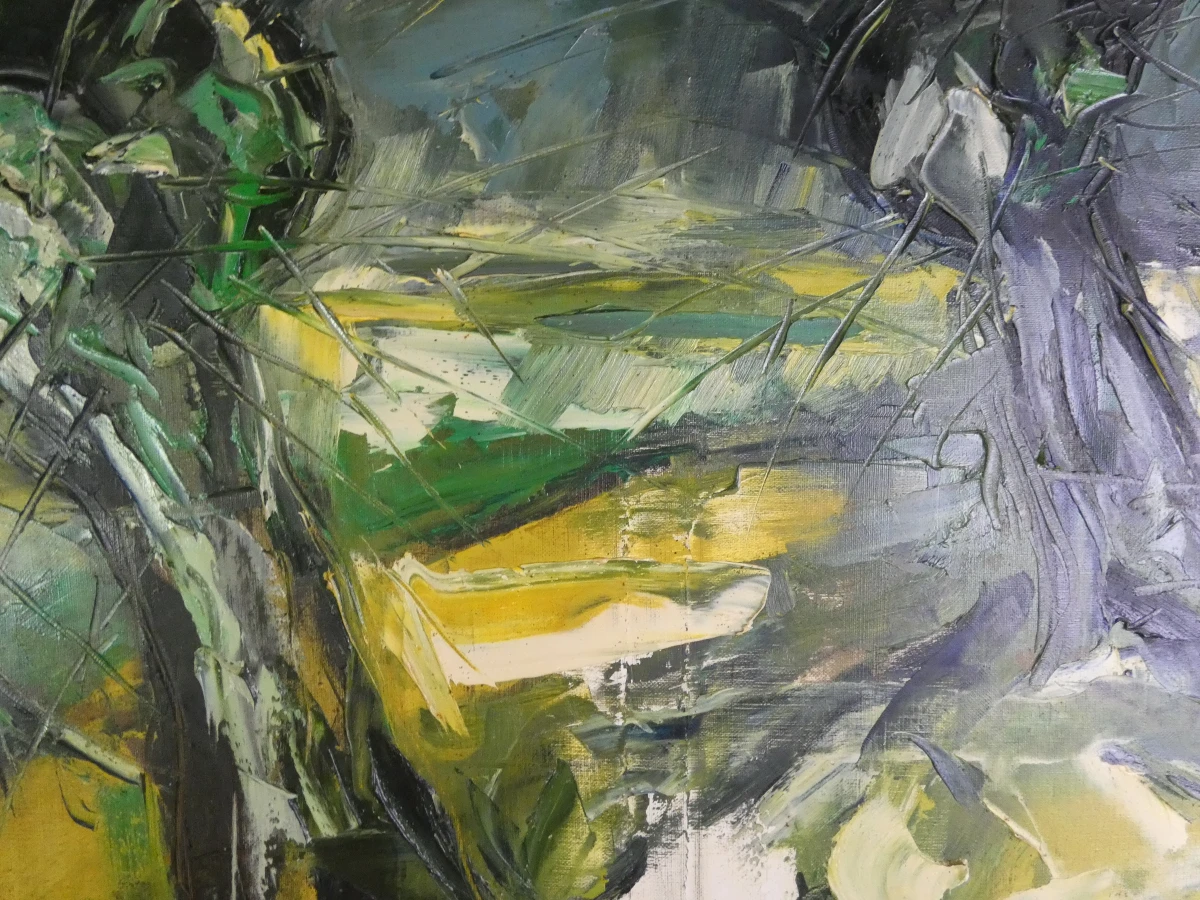 Abstract schilderij met groentinten - gesigneerd