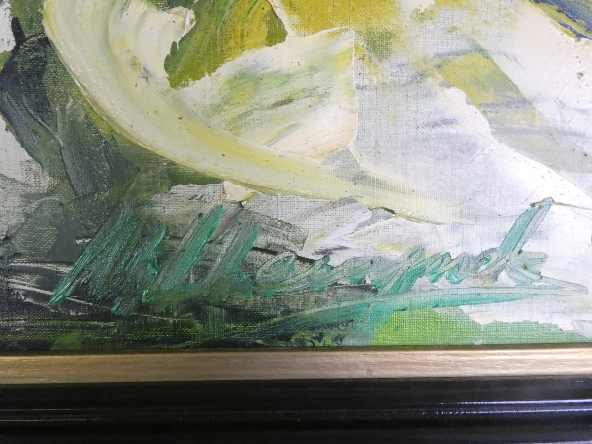Abstract schilderij met groentinten - gesigneerd