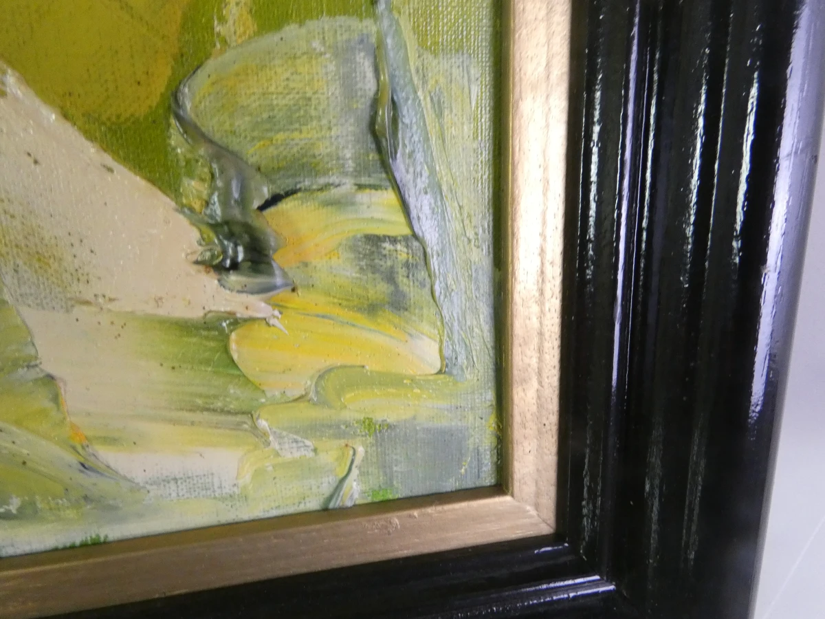 Abstract schilderij met groentinten - gesigneerd