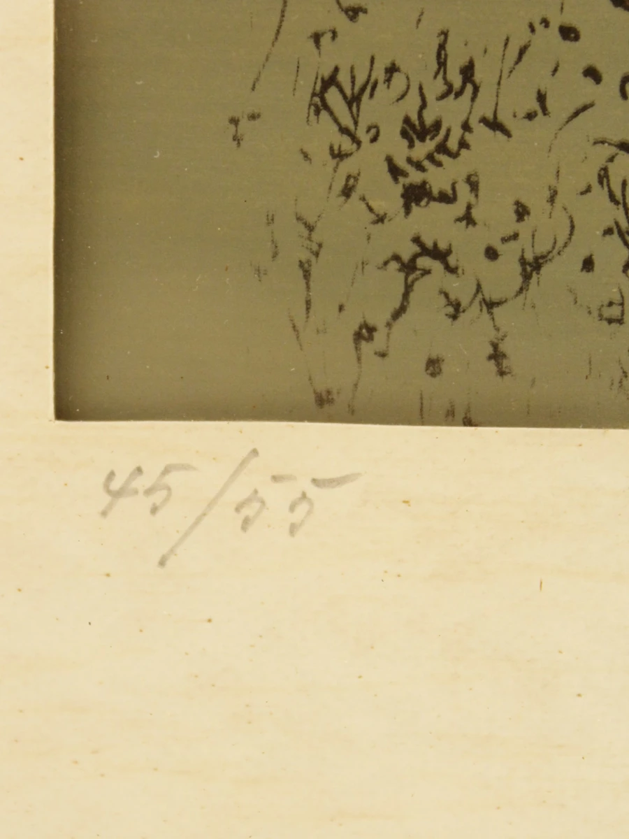 Ingelijste ets/aqua tint van een boom - Julien Suls 1978