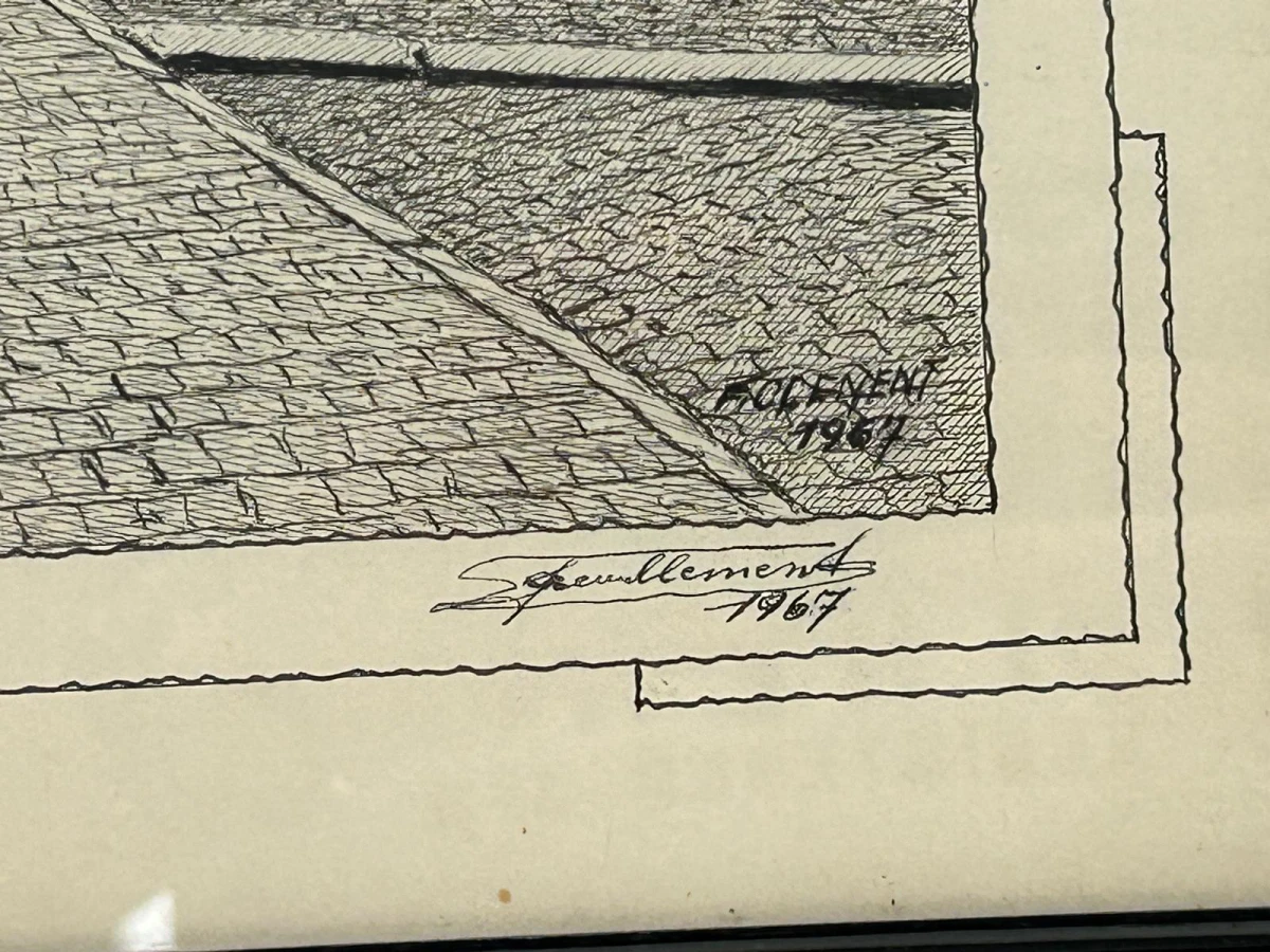 Ingelijste pentekening Markt Geraardsbergen 1967