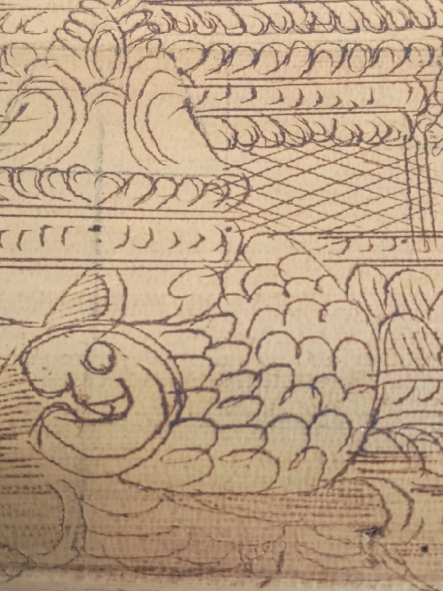 Birmees palmblad manuscript met Theravada Boeddhistische voorstellingen