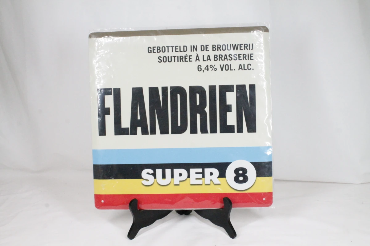 Vintage aluminium reclamebord Flandrien Super 8 bier