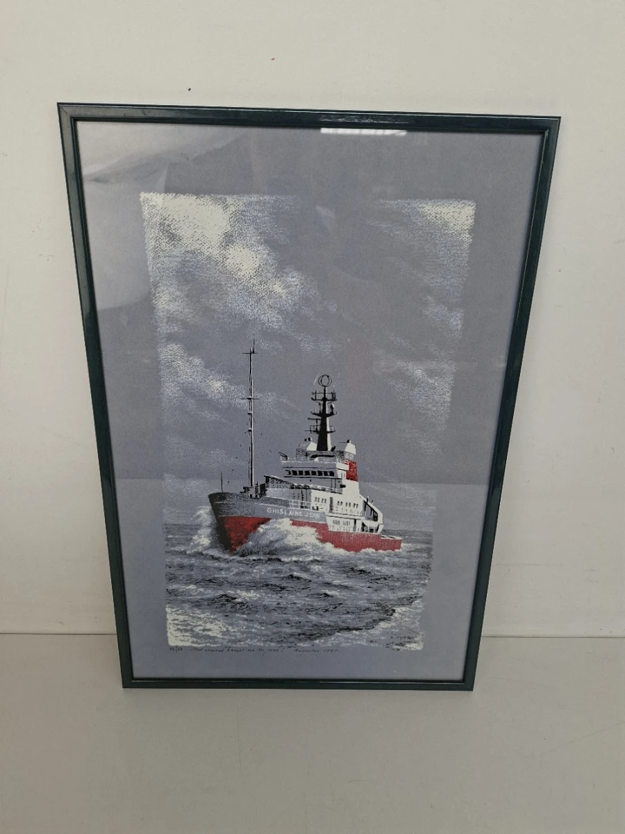 ⛵ Prachtige Maritieme Litho/Zeefdruk "Ghislaine J." door Karel Moers – Gelimiteerde Oplage (46/50) uit 1997 ⛵