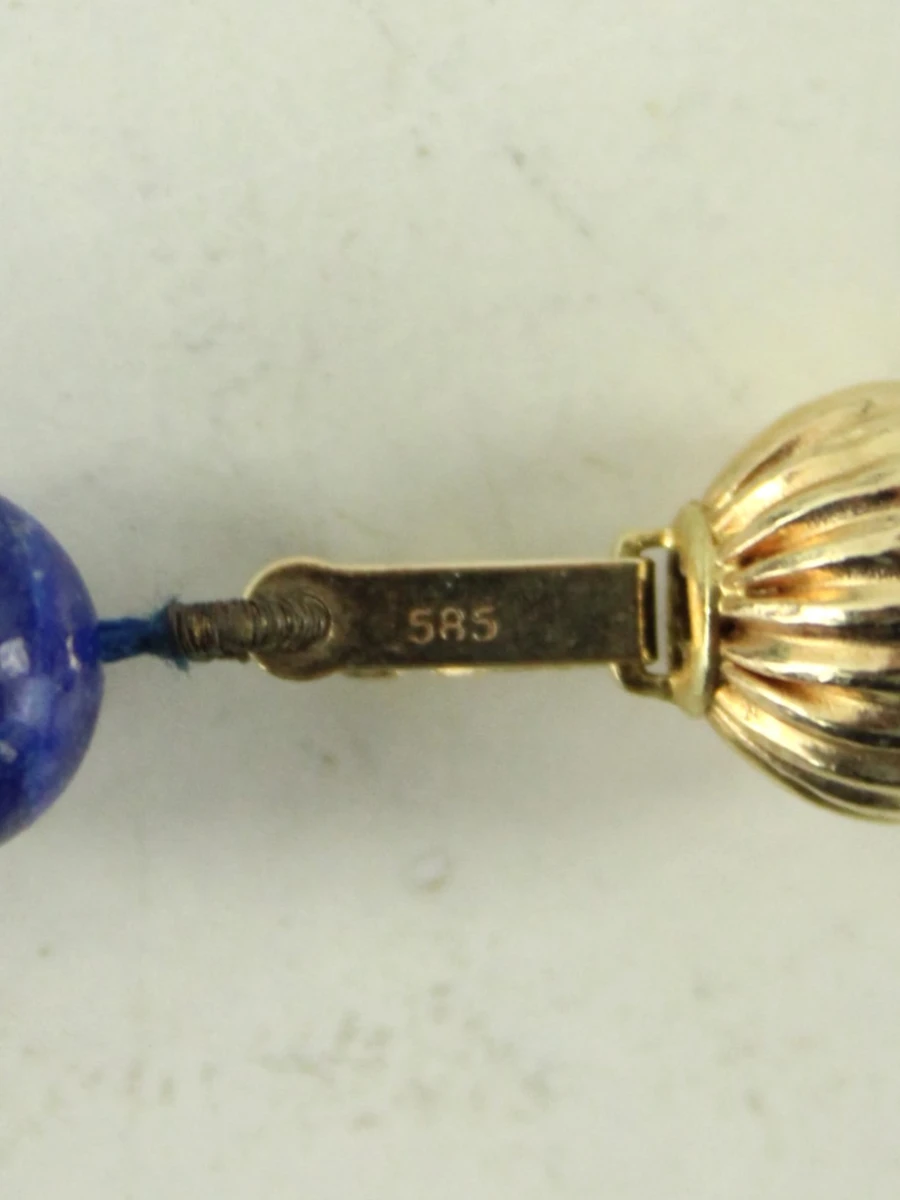 Collier van lapis lazuli met parels en 14 karaat goud