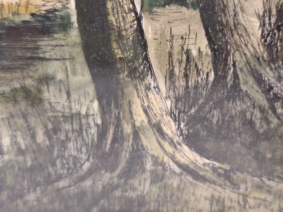 landelijk landschap met hooimijt - aquarel, ca. 1920–1930 - J. Verhelst