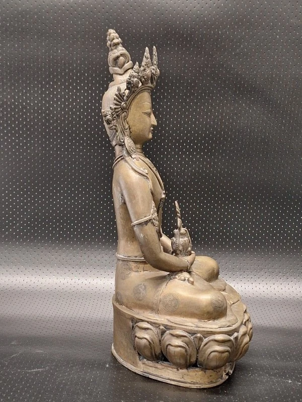 Bronzen Amitayus Boeddha op lotustroon - Tibetaanse/Nepalese stijl meditatiebeeld