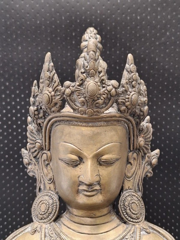 Bronzen Amitayus Boeddha op lotustroon - Tibetaanse/Nepalese stijl meditatiebeeld