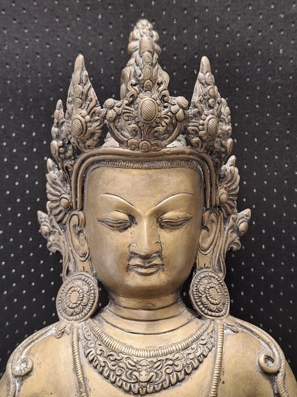Bronzen Amitayus Boeddha op lotustroon - Tibetaanse/Nepalese stijl meditatiebeeld