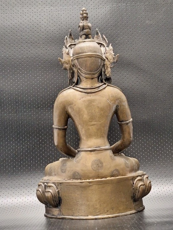 Bronzen Amitayus Boeddha op lotustroon - Tibetaanse/Nepalese stijl meditatiebeeld