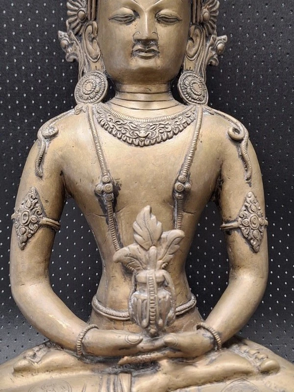 Bronzen Amitayus Boeddha op lotustroon - Tibetaanse/Nepalese stijl meditatiebeeld