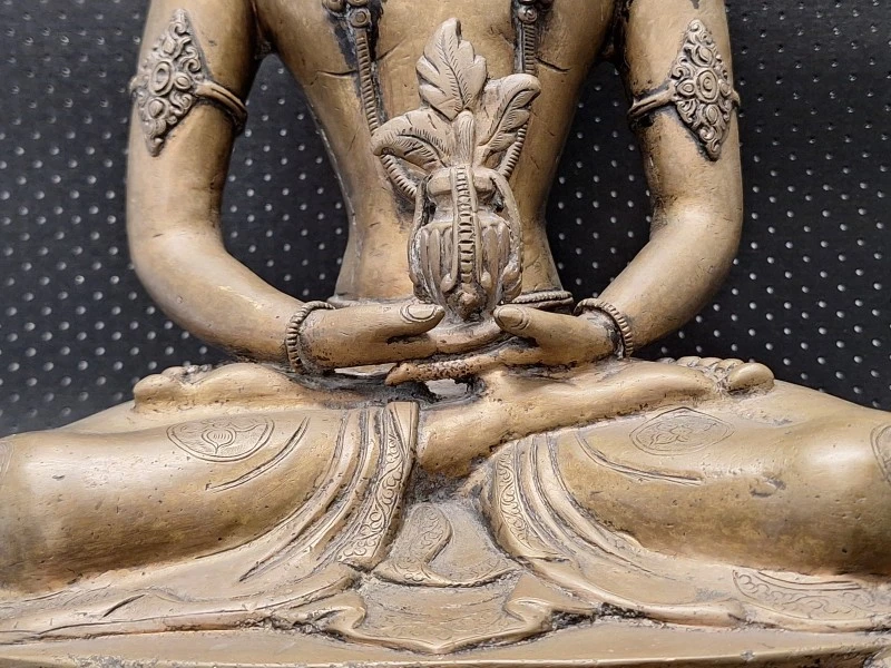 Bronzen Amitayus Boeddha op lotustroon - Tibetaanse/Nepalese stijl meditatiebeeld