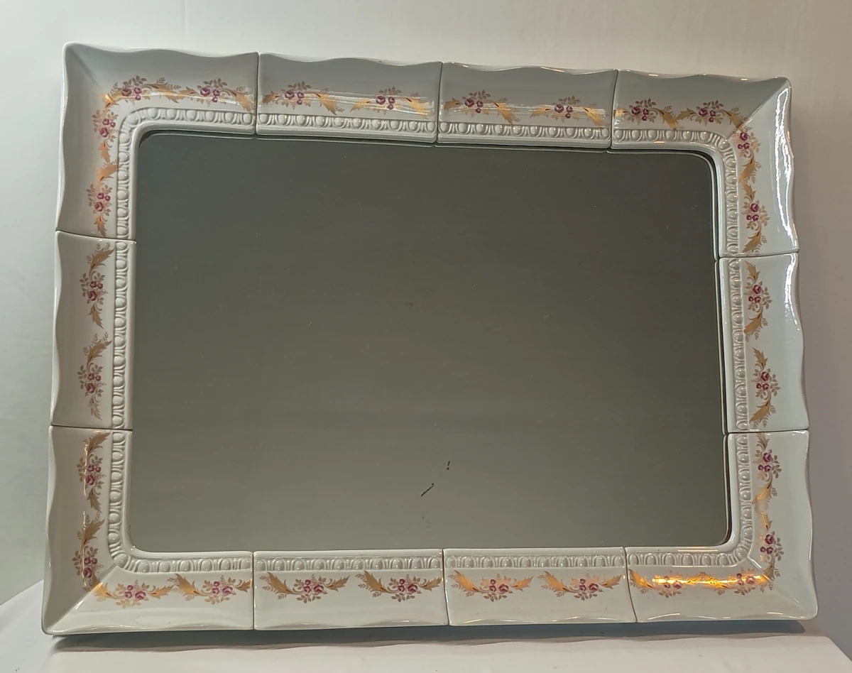 Vintage spiegel met keramische bloemenrand