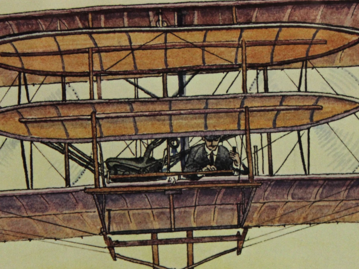 Vintage ingelijste luchtvaartposter "75 Years of Powered Flight" – Letizia Pitigliani (1978)