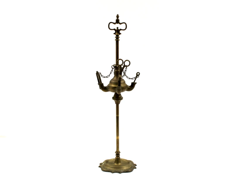 Antieke Italiaanse messing Lucerna olielamp met originele accessoires