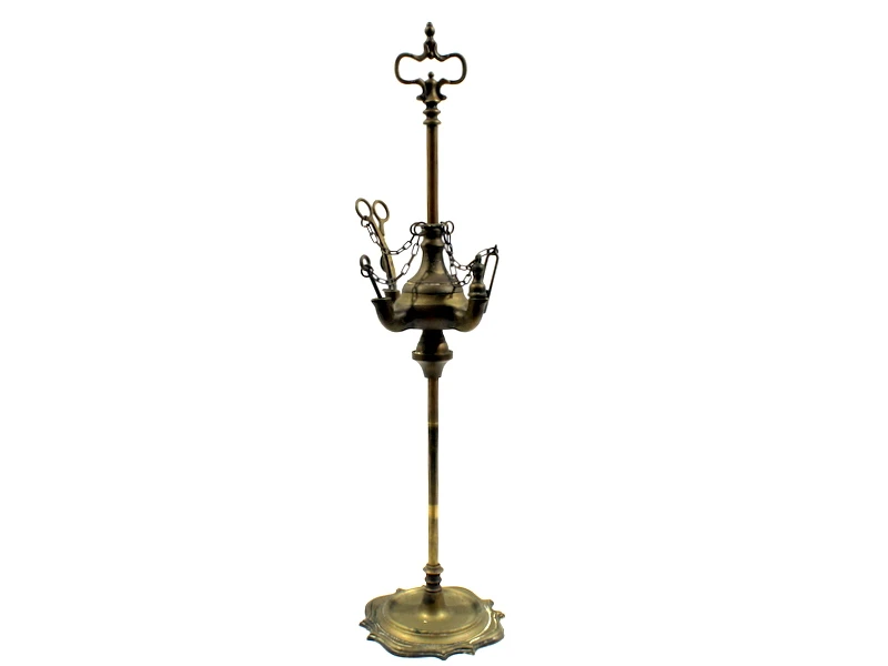 Antieke Italiaanse messing Lucerna olielamp met originele accessoires