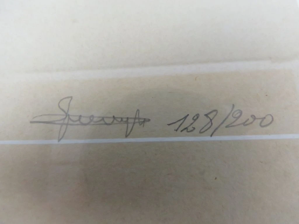 Gesigneerde litho van een historisch gebouw in houten lijst