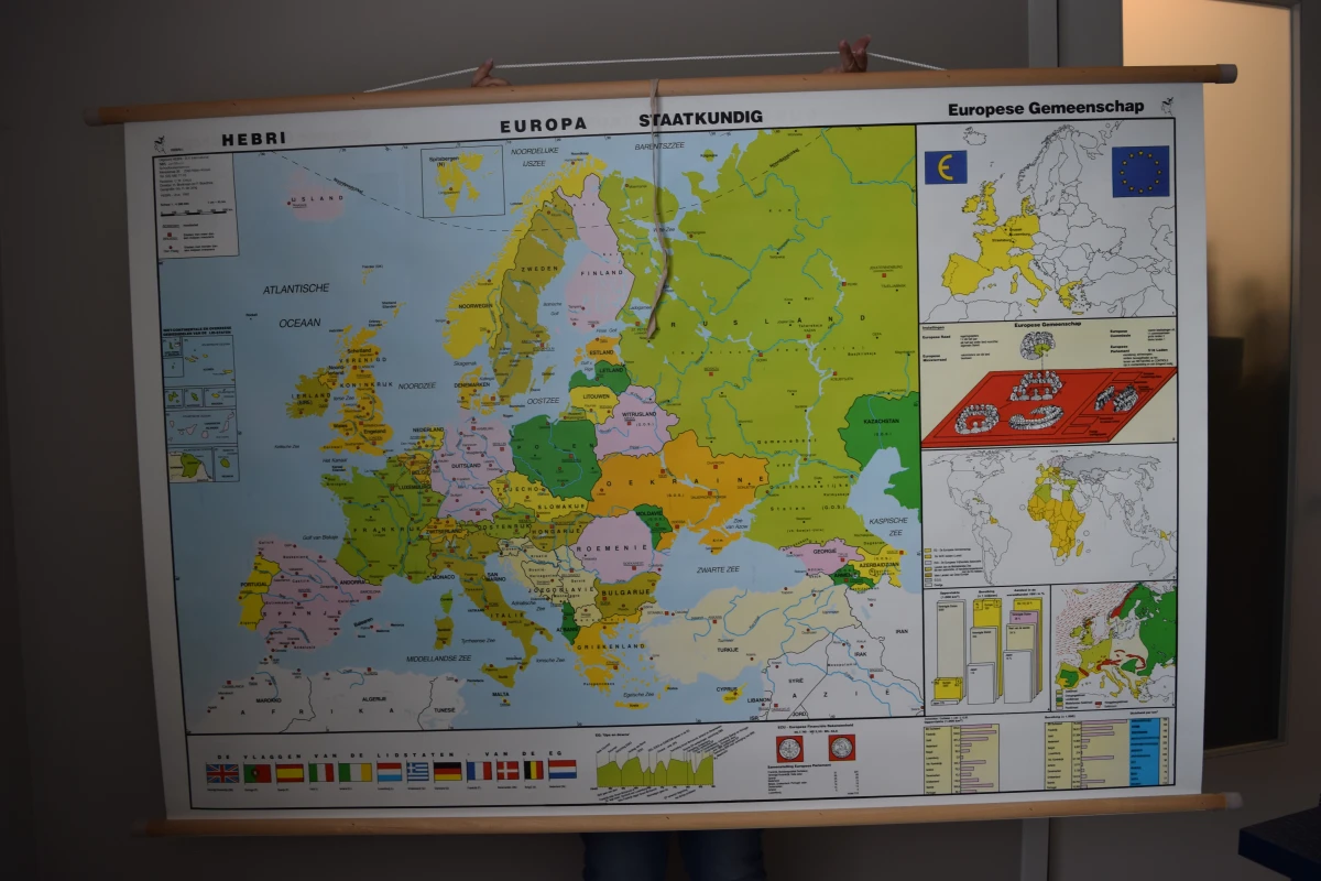 Vintage Schoolkaart Europa Staatkundig, 1992