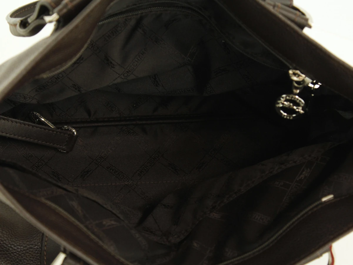 Longchamp - klassieke handtas donkerbruin leder - made in France